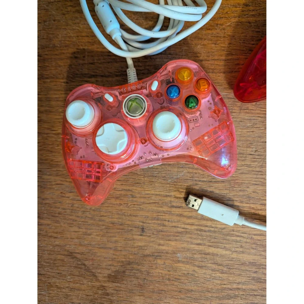 Lot of 2 PDP Rock Candy Xbox 360 Wired Controllers Red Pink PC Tested WORKS